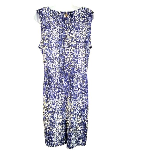 Tory Burch Carly Silk Fit & Flare Faux Wrap Dress Blue Snakeskin Print Knee Leng - Picture 3 of 11